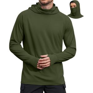 image:imageCOOFANDY Mens UPF 50 Sun Protection Hoodie with Mask Lightweight Long Sleeve SPF Fishing Shirts UV Hiking Running Rash GuardMilitary Green
