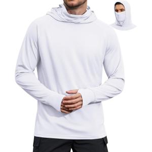 image:imageCOOFANDY Mens UPF 50 Sun Protection Hoodie with Mask Lightweight Long Sleeve SPF Fishing Shirts UV Hiking Running Rash GuardWhite