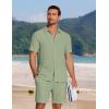 image:imageCOOFANDY Mens 2 Piece Textured Outfits Beach Button Down Short Sleeve Shirt and Short Sets