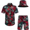 image:imageCOOFANDY Mens Hawaiian Shirt and Short Set Flower 2pieces Beach Outfit with Bucket Hats