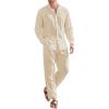 image:imageCOOFANDY Linen Sets For Men 2 Piece Button Down Shirt Long Sleeve And Casual Beach Drawstring Waist Pants Summer Outfits