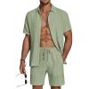 image:imageCOOFANDY Mens 2 Piece Textured Outfits Beach Button Down Short Sleeve Shirt and Short Sets