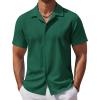 image:imageCOOFANDY Mens Casual Button Down Shirts Short Sleeve WrinkleFree Summer Beach WearDark Green