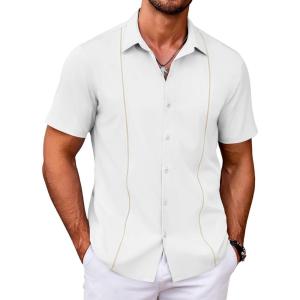 image:imageCOOFANDY Mens Cuban Guayabera Shirt Short Sleeve Button Down Shirts Casual Summer Beach Shirts