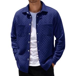 image:imageCOOFANDY Mens Shacket Long Sleeve Shirt Jacket with Pockets Lightweight Quilted Overshirt