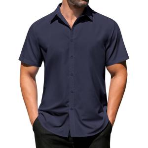 image:imageCOOFANDY Mens Short Sleeve Shirt Casual Button Up Shirts for Men Navy Blue Large