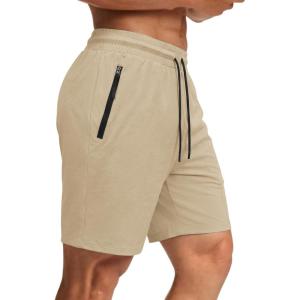 image:imageCOOFANDY Mens Gym Workout Shorts Quick Dry Athletic LooseFit Lightweight Running Shorts with Zipper PocketsBeige