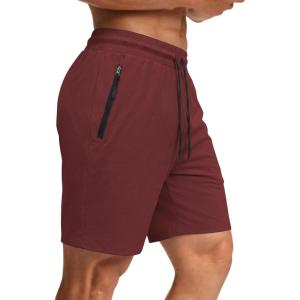 image:imageCOOFANDY Mens Gym Workout Shorts Quick Dry Athletic LooseFit Lightweight Running Shorts with Zipper PocketsWine Red
