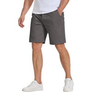 image:imageCOOFANDY Mens Casual Shorts 9 Elastic Waist Chino Shorts Lightweight Summer Dress Shorts with PocketsDark Grey