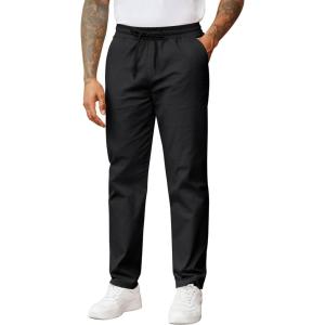 image:imageCOOFANDY Mens Casual Pants Drawstring Elastic Waist Chino Pants Straight Leg Slacks Cotton Twill Trousers with PocketsBlack
