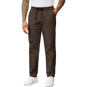 image:imageCOOFANDY Mens Casual Pants Drawstring Elastic Waist Chino Pants Straight Leg Slacks Cotton Twill Trousers with PocketsBrown