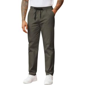 image:imageCOOFANDY Mens Casual Pants Drawstring Elastic Waist Chino Pants Straight Leg Slacks Cotton Twill Trousers with PocketsDark Army Green