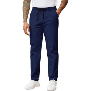 image:imageCOOFANDY Mens Casual Pants Drawstring Elastic Waist Chino Pants Straight Leg Slacks Cotton Twill Trousers with PocketsNavy Blue