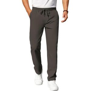 image:imageCOOFANDY Mens Casual Pants Elastic Waist Chino Pants Lightweight Drawstring Pants with PocketsDark Brown
