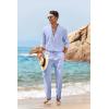 image:imageCOOFANDY Mens 2 Piece Linen Set Long Sleeve Henley Shirts Casual Beach Pants With Pockets Summer Yoga Outfits