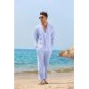 image:imageCOOFANDY Mens 2 Piece Linen Set Long Sleeve Henley Shirts Casual Beach Pants With Pockets Summer Yoga Outfits