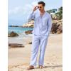 image:imageCOOFANDY Mens 2 Piece Linen Set Long Sleeve Henley Shirts Casual Beach Pants With Pockets Summer Yoga Outfits