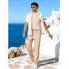 image:imageCOOFANDY Mens Cotton Linen Pants Casual Drawstring Dress Pants Beach Summer Lightweight TrousersKhaki