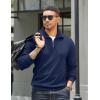 image:imageCOOFANDY Mens Quarter Zip Up Pullover Mock Neck Long Sleeve Sweater Casual Corduroy Polo SweatshirtDeep Blue