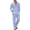 image:imageCOOFANDY Mens 2 Piece Linen Set Long Sleeve Henley Shirts Casual Beach Pants With Pockets Summer Yoga Outfits