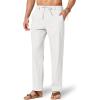 image:imageCOOFANDY Mens Cotton Linen Pants Casual Drawstring Dress Pants Beach Summer Lightweight TrousersWhite