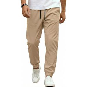 image:imageCOOFANDY Men Casual Joggers Pants Cotton Cargo Elastic Waist Chino Pants Twill Hiking Outdoor SweatpantsLiggt Khaki