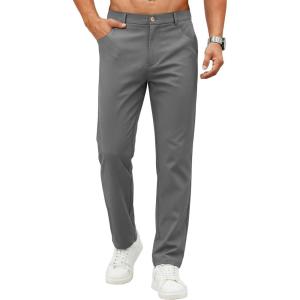 image:imageCOOFANDY Mens Casual Pants Elastic Waist Flat Front Dress Slacks Regular Fit Stretch Golf Pants Work Office TrousersDark Gray