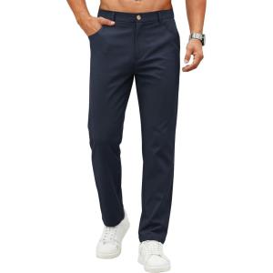 image:imageCOOFANDY Mens Casual Pants Elastic Waist Flat Front Dress Slacks Regular Fit Stretch Golf Pants Work Office TrousersDeep Blue