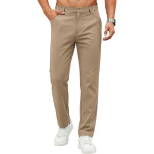 image:imageCOOFANDY Mens Casual Pants Elastic Waist Flat Front Dress Slacks Regular Fit Stretch Golf Pants Work Office TrousersKhaki