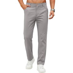 image:imageCOOFANDY Mens Casual Pants Elastic Waist Flat Front Dress Slacks Regular Fit Stretch Golf Pants Work Office TrousersLight Gray