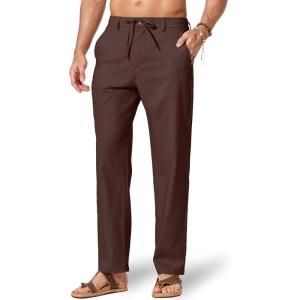 image:imageCOOFANDY Mens Cotton Linen Pants Casual Drawstring Dress Pants Beach Summer Lightweight TrousersCoffee