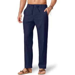 image:imageCOOFANDY Mens Cotton Linen Pants Casual Drawstring Dress Pants Beach Summer Lightweight TrousersNavy Blue