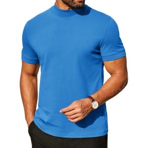 image:imageCOOFANDY Mens Mock Turtleneck Shirts Casual Premium Cotton Short Sleeve Shirt Basic Half Neck TShirtsBlue