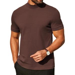 image:imageCOOFANDY Mens Mock Turtleneck Shirts Casual Premium Cotton Short Sleeve Shirt Basic Half Neck TShirtsBrown