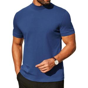 image:imageCOOFANDY Mens Mock Turtleneck Shirts Casual Premium Cotton Short Sleeve Shirt Basic Half Neck TShirtsDark Blue
