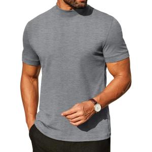 image:imageCOOFANDY Mens Mock Turtleneck Shirts Casual Premium Cotton Short Sleeve Shirt Basic Half Neck TShirtsGray