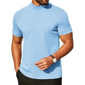 image:imageCOOFANDY Mens Mock Turtleneck Shirts Casual Premium Cotton Short Sleeve Shirt Basic Half Neck TShirtsLight Blue