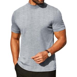 image:imageCOOFANDY Mens Mock Turtleneck Shirts Casual Premium Cotton Short Sleeve Shirt Basic Half Neck TShirtsLight Gray