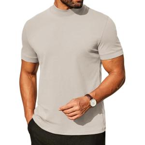 image:imageCOOFANDY Mens Mock Turtleneck Shirts Casual Premium Cotton Short Sleeve Shirt Basic Half Neck TShirtsLight Khaki