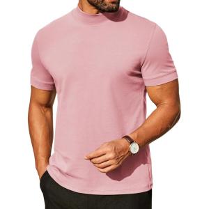 image:imageCOOFANDY Mens Mock Turtleneck Shirts Casual Premium Cotton Short Sleeve Shirt Basic Half Neck TShirtsPink