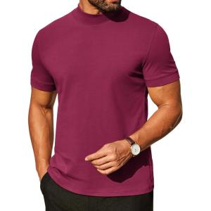 image:imageCOOFANDY Mens Mock Turtleneck Shirts Casual Premium Cotton Short Sleeve Shirt Basic Half Neck TShirtsRed