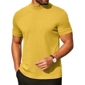 image:imageCOOFANDY Mens Mock Turtleneck Shirts Casual Premium Cotton Short Sleeve Shirt Basic Half Neck TShirtsYellow
