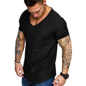 image:imageCOOFANDY Mens Muscle T Shirts Stretch Short Sleeve V Neck Bodybuilding Workout Tee Shirts Ribbed Knit ShirtBlack