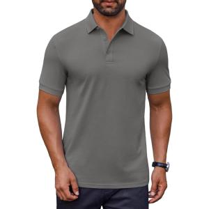 image:imageCOOFANDY Mens Polo TShirts Short Sleeve Casual Button Collared Golf Shirts Lightweight Cotton Pique Pullover Tops Dark Grey XLarge