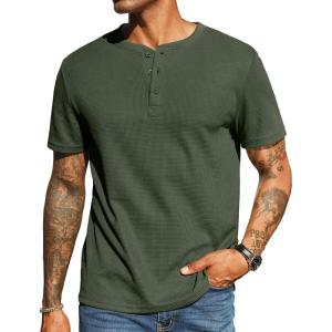 image:imageCOOFANDY Mens Waffle Henley Short Sleeve Textured T Shirt Casual Button Tee Shirts Heavyweight Henley Summer Top