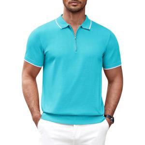 image:imageCOOFANDY Mens Zipper Polo Shirt Casual Knit Short Sleeve Polo T Shirt Classic Fit ShirtsBlue3