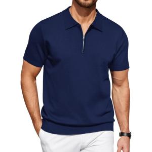 image:imageCOOFANDY Mens Zipper Polo Shirt Casual Knit Short Sleeve Polo T Shirt Classic Fit ShirtsNavy Bluesolidnew