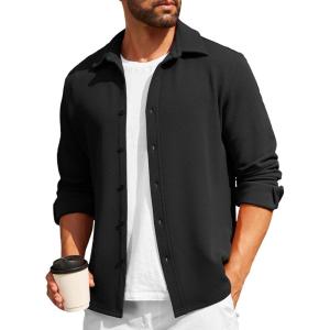 image:imageCOOFANDY Mens Casual Button Down Shirt Long Sleeve Lightweight Jacket Fashion Textured ShirtsBlack
