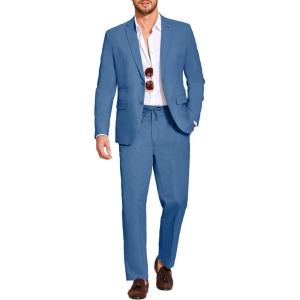 image:imageCOOFANDY Mens 2 Piece Linen Suits Set Regular Fit Casual Lightweight Linen Suit Blazer Jacket and PantsBlue