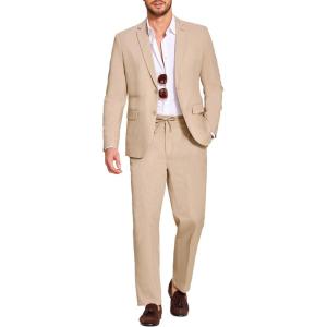 image:imageCOOFANDY Mens 2 Piece Linen Suits Set Regular Fit Casual Lightweight Linen Suit Blazer Jacket and PantsKhaki